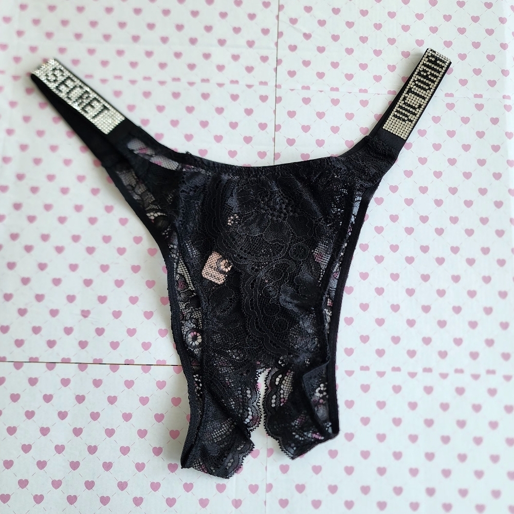Victoria's secret very sexy shine strap bombshell Brazilian crotchless panty